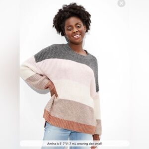 American Eagle Size Medium Oversized Dreamspun Crew Neck Sweater Stripes Chunky
